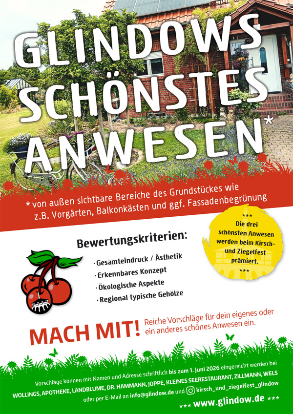 Glindow zeichnet die schönsten Anwesen aus – Wettbewerb zum Kirsch- und Ziegelfest 2026
